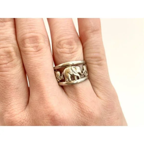Thai Made Good Luck Elephant Figural 925 Sterling Silver Vintage Ring - sz 6.25 - Picture 10 of 11